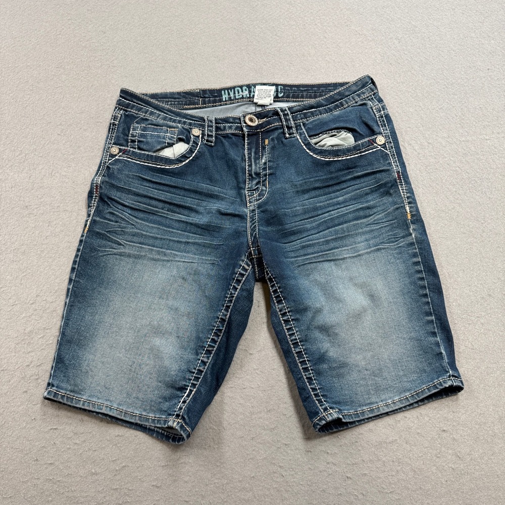 Hydraulic Shorts Women's 12 Blue Denim Medium Wash Embellished Pockets Bermuda